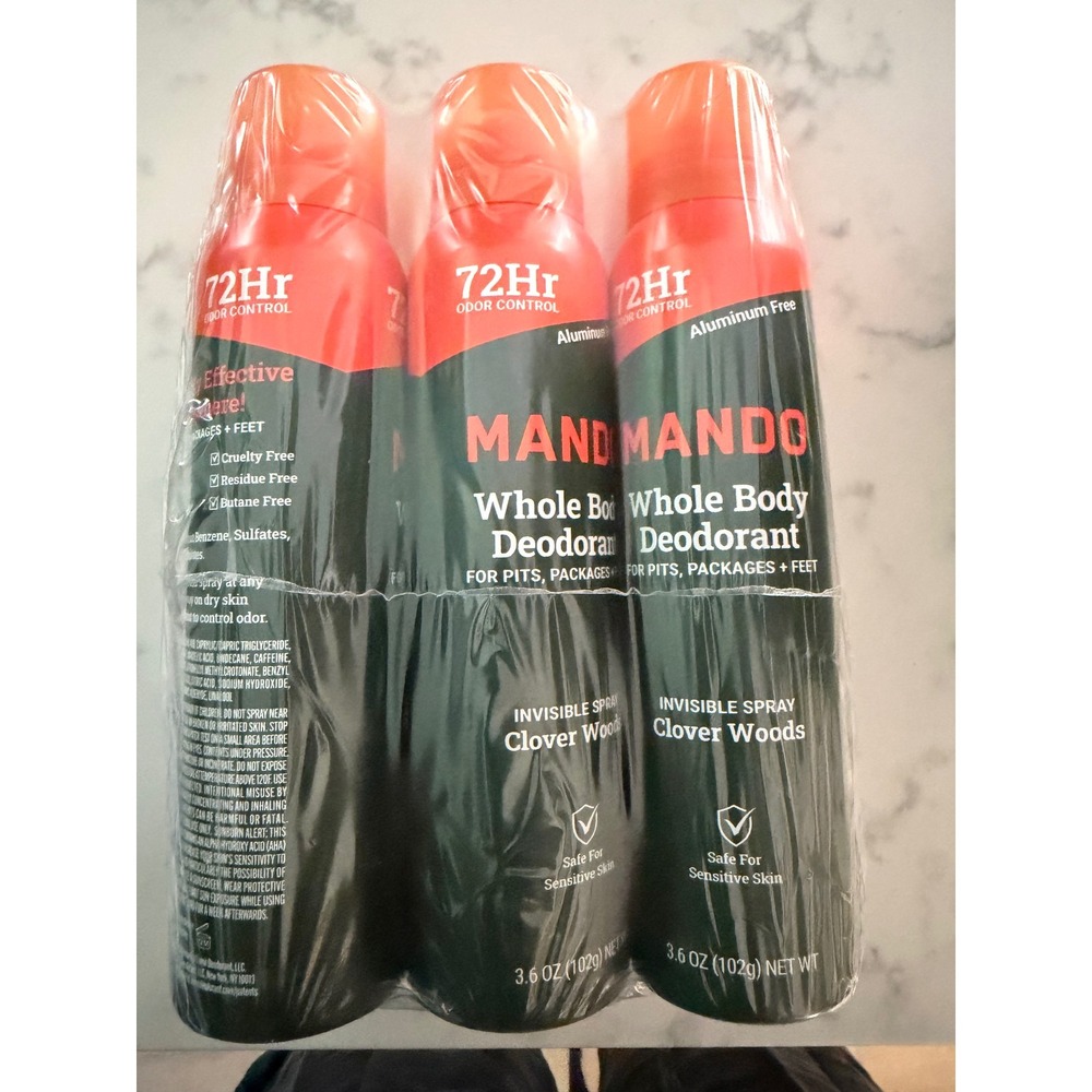 Mando Whole Body Deodorant Spray Clover Woods 3 Pack 3.6oz Aluminum Free